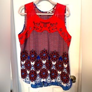 Ladies XL button back mesh detail sleeveless top. Pale sky. New without tags